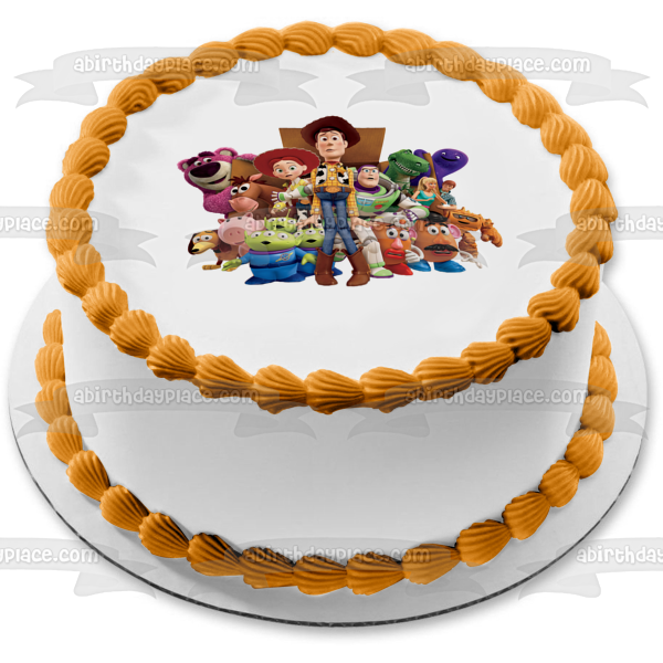 Toy Story Woody Buzz Lightyear Mr. Potato Head Mrs. Potato Head Bo Peep Rex Hamm Edible Cake Topper Image ABPID49915