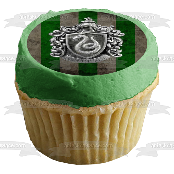 Harry Potter Slytherin Crest Green with a Striped Background Edible Cake Topper Image ABPID05524