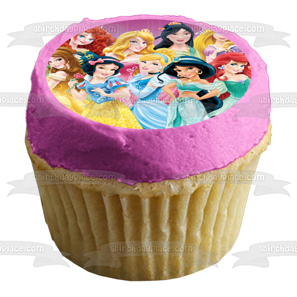 Princesses Cinderella Belle Ariel Snow White Jasmine Aurora Mulan Pocahontas Merida and Tiana Edible Cake Topper Image ABPID05566
