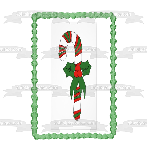 Merry Christmas Candy Cane and a Bow with Mistletoe Edible Cake Topper Image ABPID05658