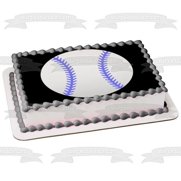 Baseball Blue Strips on a Black Background Edible Cake Topper Image ABPID03816