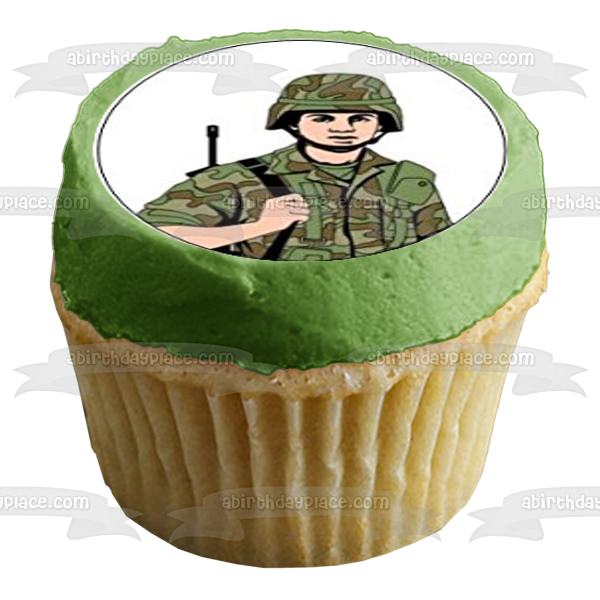 Cartoon Army Soldier Helicopter Emblem Tank Helmet Badge Edible Cupcake Topper Images ABPID00959