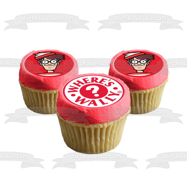 Where's Wally Red Background Question Marks Edible Cupcake Topper Images ABPID08232