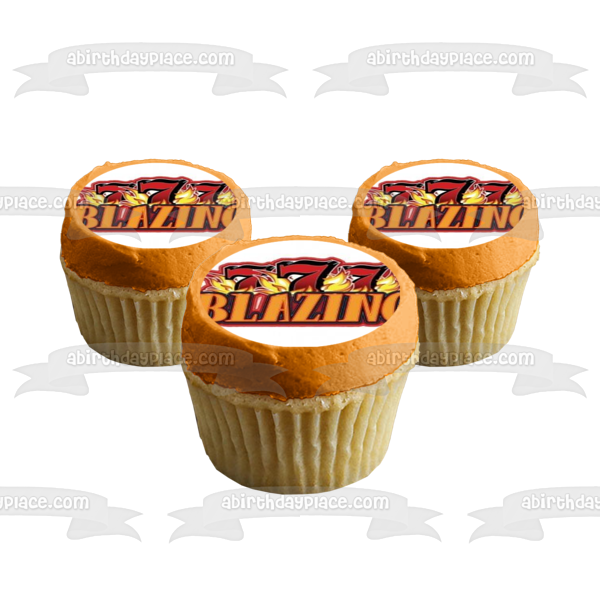 Slot Machine 777 Three Flaming Sevens In a Row Blazing Money Edible Cupcake Topper Images ABPID09055