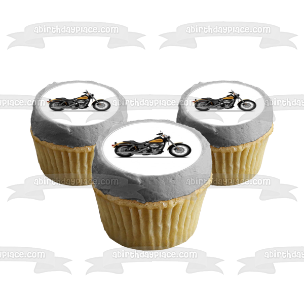 Harley-Davidson Yellow and Black Motor Cycle Edible Cupcake Topper Images ABPID09168