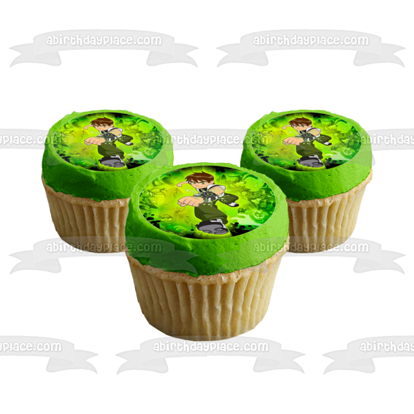 Ben 10 Green Background Edible Cupcake Topper Images ABPID14783