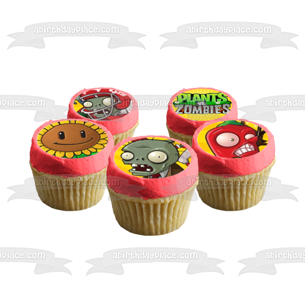 Plants Vs Zombies Sunflower Chili Pepper Hostile Zombie Football Zombie Edible Cupcake Topper Images ABPID14839