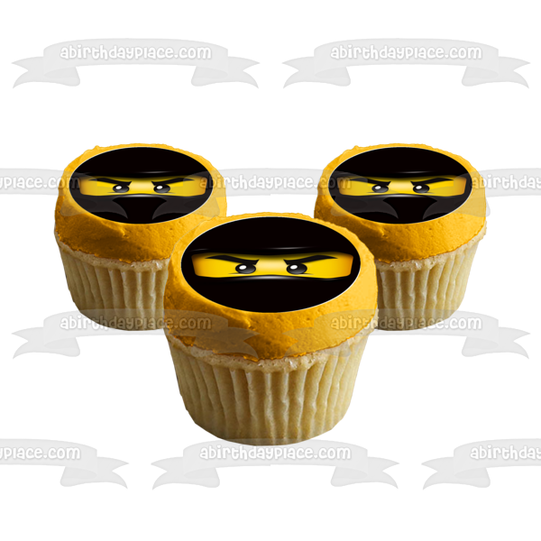 LEGO Ninjago Black Ninga Faces Edible Cupcake Topper Images ABPID49579