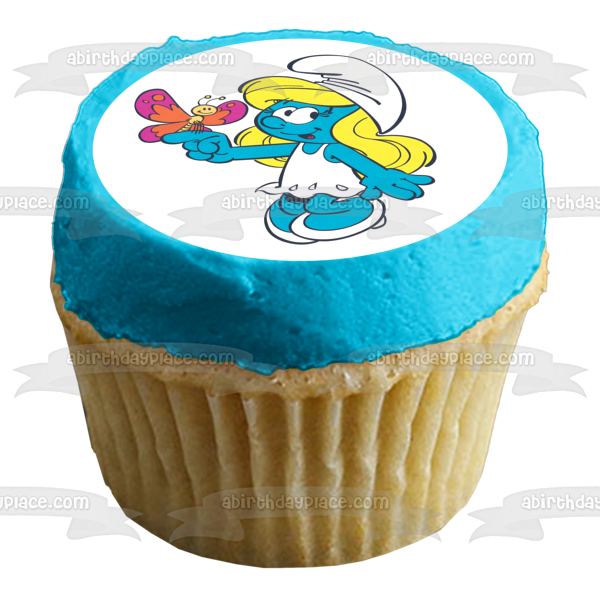 The Smurfs Smurfette and a Butterfly Edible Cake Topper Image ABPID05790