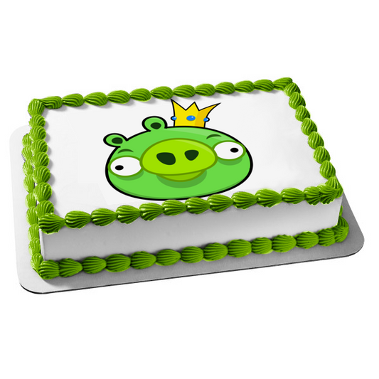 Imagen comestible para decoración de tarta de Angry Birds Bad Piggies con una corona ABPID05863 