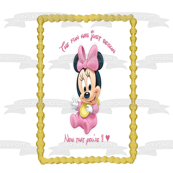 Minnie Mouse Baby Happy 1st Birthday Edible Cake Topper Image ABPID05868