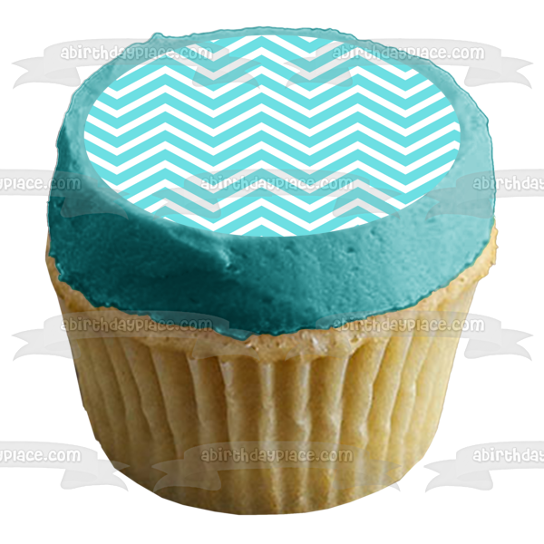 Chevron Pattern White Turquoise Custom Color Edible Cake Topper Image ABPID04054