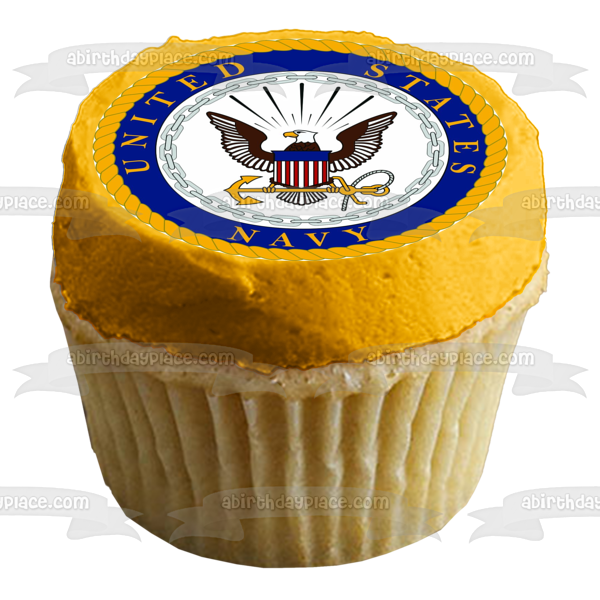 United States Department of the Navy Logo Eagle Flag and Anchor Edible Cake Topper Image ABPID05994