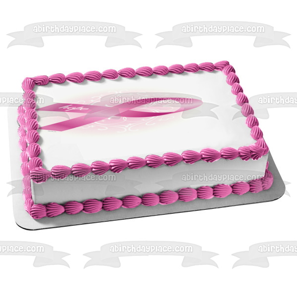 Breast Cancer Awareness Pink Ribbon Edible Cake Topper Image ABPID06142