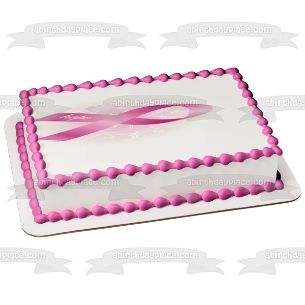 Breast Cancer Awareness Pink Ribbon Edible Cake Topper Image ABPID06142