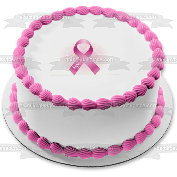 Breast Cancer Awareness Pink Ribbon Edible Cake Topper Image ABPID06142