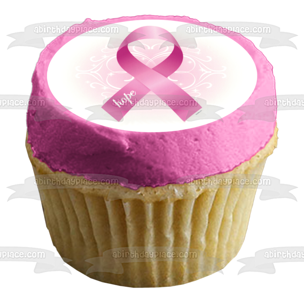 Breast Cancer Awareness Pink Ribbon Edible Cake Topper Image ABPID06142