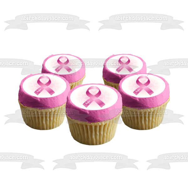 Breast Cancer Awareness Pink Ribbon Edible Cake Topper Image ABPID06142