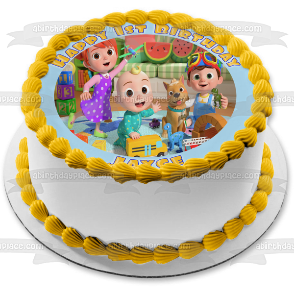 Cocomelon Kids TV Show JJ. Yoyo Tom Tom Edible Cake Topper Image ABPID52949