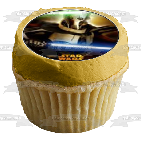Star Wars Yoda Darth Vader Luke Skywalker Light Saber Edible Cupcake Topper Images ABPID01379
