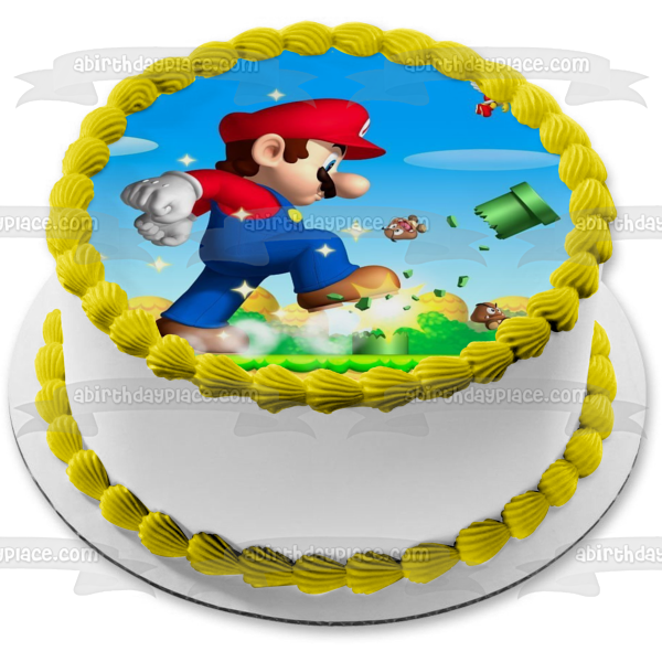 Super Mario Brothers Yoshi Coins and Mushrooms Edible Cake Topper Image ABPID06385