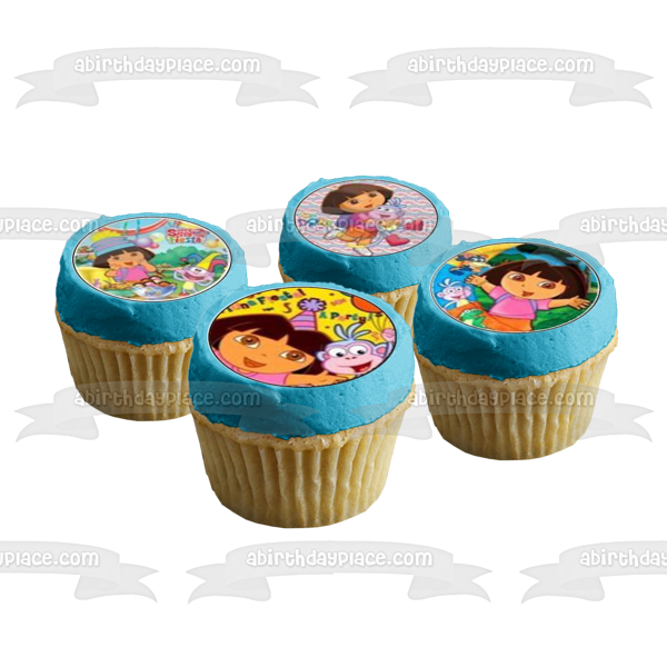 Dora the Explorer Boots Swiper Backpack and Party Hats Edible Cupcake Topper Images ABPID06246
