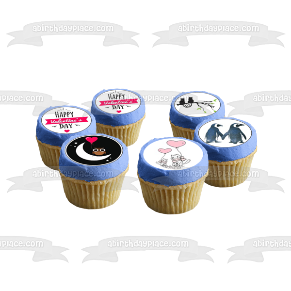 Feliz día de San Valentín, varios bichos lindos, corazones, adornos comestibles para cupcakes, imágenes ABPID50845 