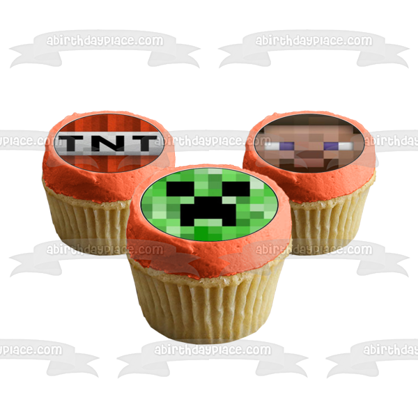 Minecraft Creeper Face Steve Face Tnt Block Edible Cupcake Topper