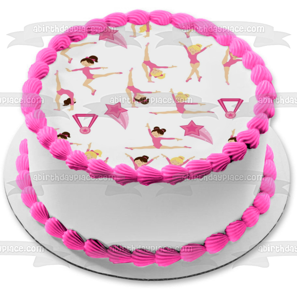 Gymnastics Girls Stars and Medals Edible Cake Topper Image ABPID06211