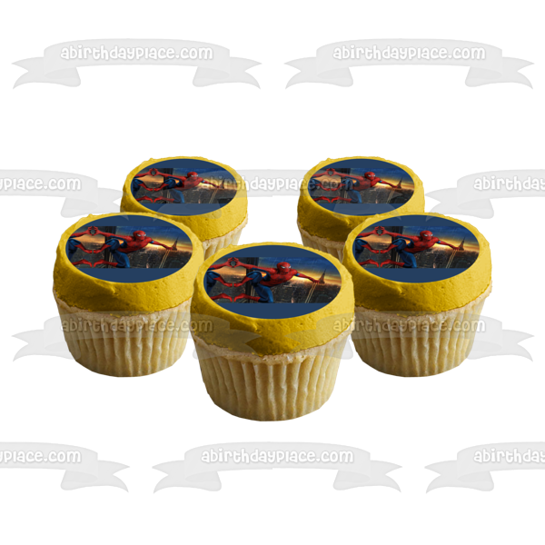 Spider-Man Night Sky Rain and a Building Edible Cake Topper Image ABPID04285