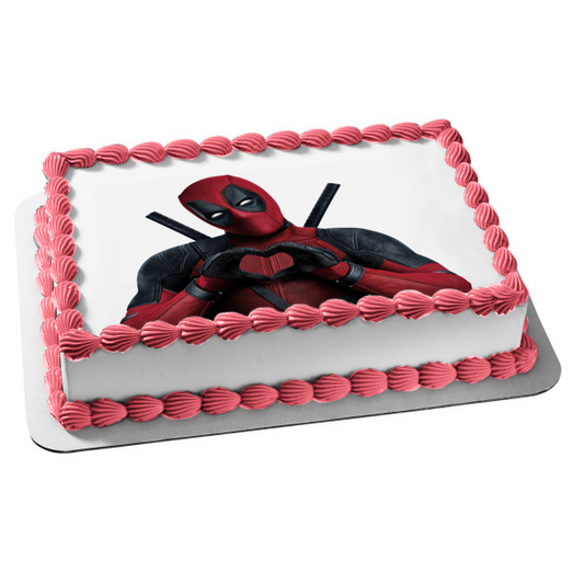Deadpool Heart Hands Edible Cake Topper Image ABPID06262