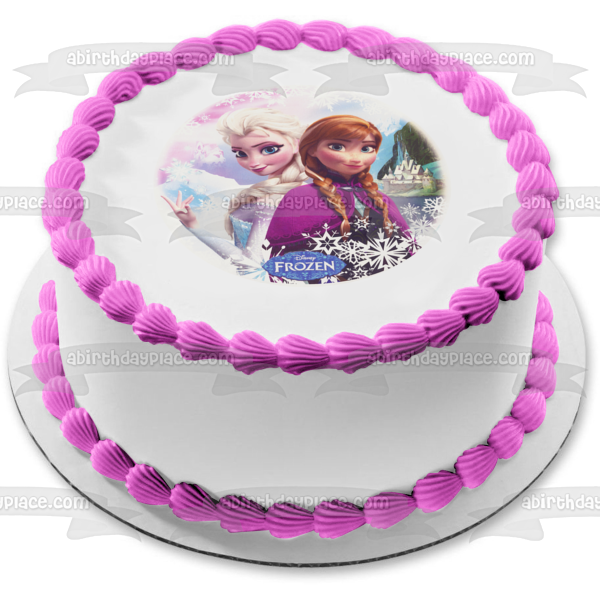 Frozen Anna Elsa Snowflakes and a Castle Edible Cake Topper Image ABPID06270