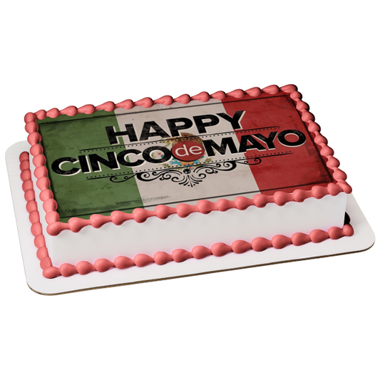 Happy Cinco De Mayo Mexican Flag Edible Cake Topper Image ABPID06275