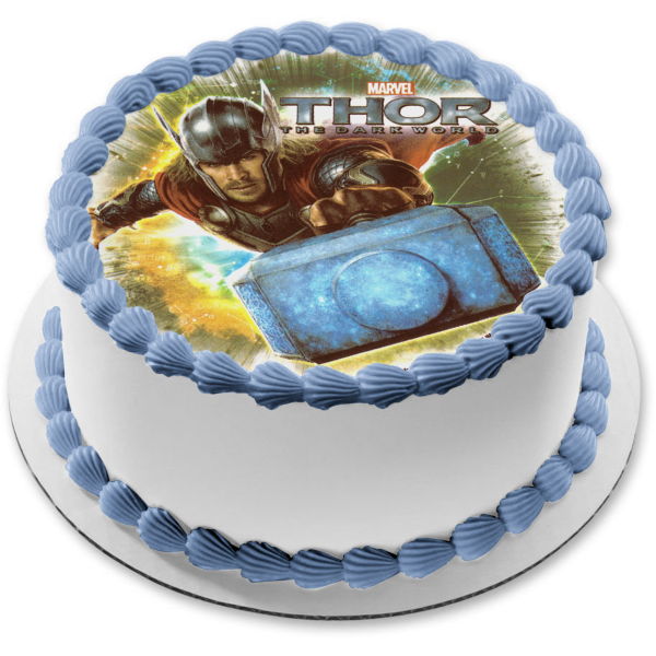 Thor the Dark World Wielding His Mallet Edible Cake Topper Image ABPID04425
