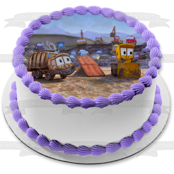 The Stinky & Dirty Show Dump Truck and Backhoe Loader Edible Cake Topper Image ABPID04427