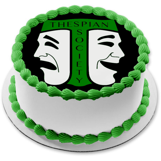 Imagen de decoración comestible para tarta de drama verde de la Sociedad Internacional Thespian ABPID04483 