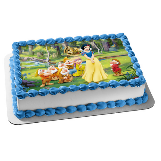 Imagen comestible para tarta con los enanos de Blancanieves, somnoliento, feliz, gruñón, tonto, estornudo, tímido y Doc, imagen ABPID06403 