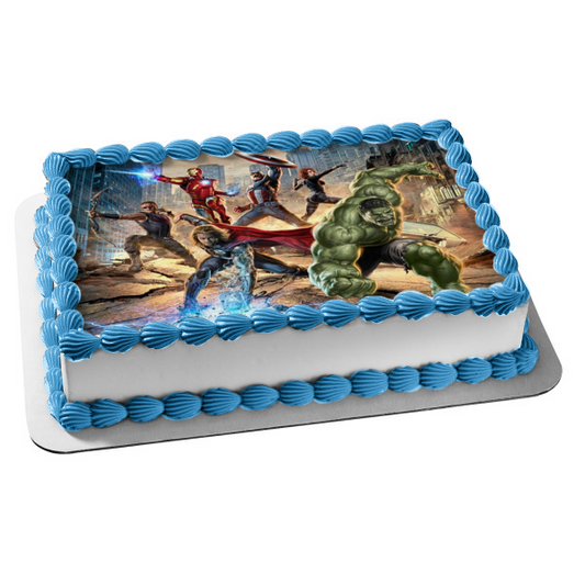 Imagen de decoración comestible para tarta de Los Vengadores, Hulk, Capitán América, Iron Man y Thor, ABPID06404 