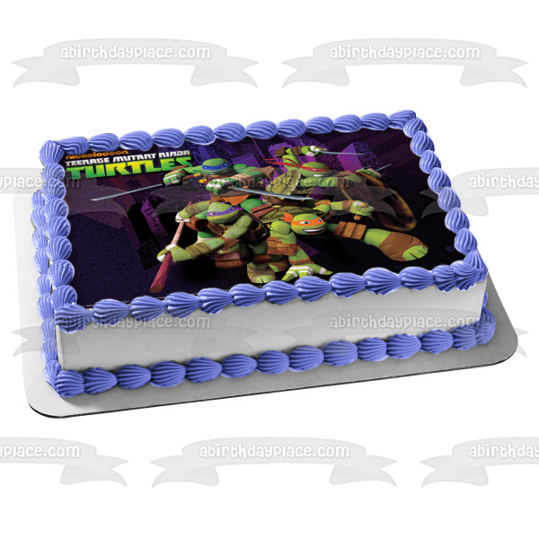 Teenage Mutant Ninja Turtles Donatello Michaelangelo Leonardo and Raphael Tmnt with Swords and Nun-Chucks Edible Cake Topper Image ABPID06421