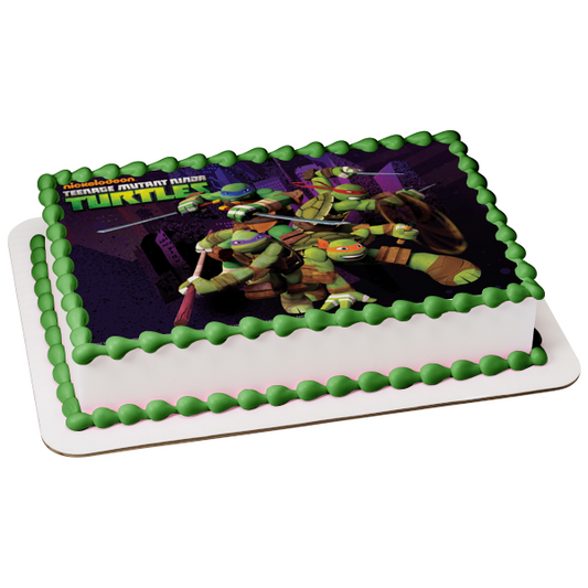 Teenage Mutant Ninja Turtles Donatello Michaelangelo Leonardo and Raphael Tmnt with Swords and Nun-Chucks Edible Cake Topper Image ABPID06421