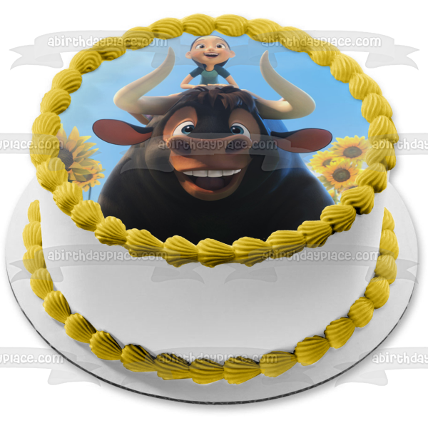 Ferdinand the Bull Nina and Sunflowers Edible Cake Topper Image ABPID06451