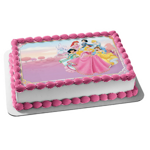 Princesses Aurora Jasmine Belle Cinderella Ariel Snow White and a Castle Edible Cake Topper Image ABPID06454
