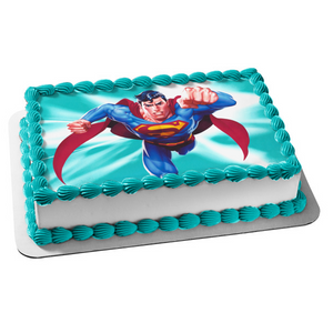 Superman Flying with a Blue Background Edible Cake Topper Image ABPID06485