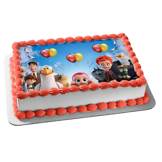 Storks Tulip Junior the Baby Pigeon Toady Wolf Pack and Balloons Edible Cake Topper Image ABPID06502