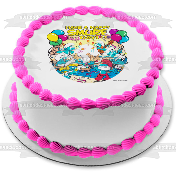 Happy Birthday the Smurfs Have a Happy Smurf Day Smurfette and Papa Smurf Edible Cake Topper Image ABPID06510