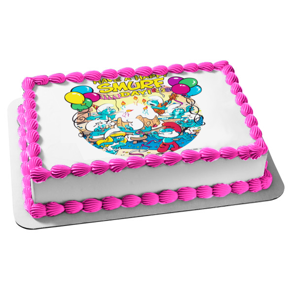 Happy Birthday the Smurfs Have a Happy Smurf Day Smurfette and Papa Smurf Edible Cake Topper Image ABPID06510