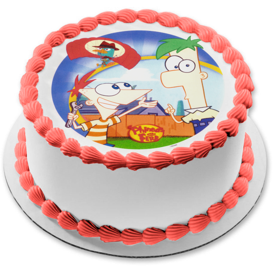 Phineas and Ferb with Perry the Platypus Edible Cake Topper Image ABPID04735