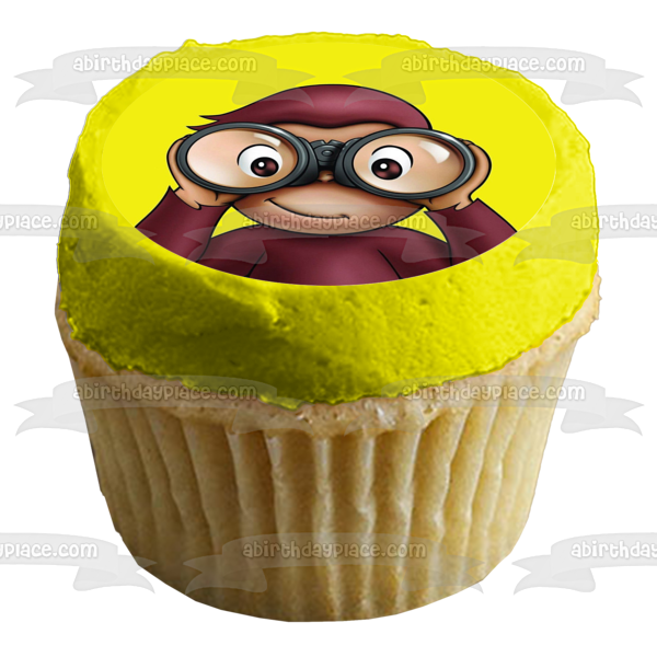 Imagen comestible para decoración de tarta, mono con binoculares, Jorge el Curioso, ABPID04741 