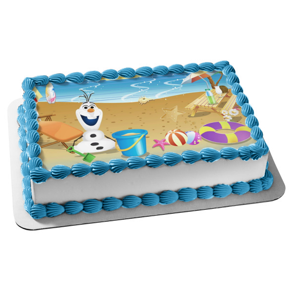 Frozen Olaf Beach Scene Beach Ball Starfish Beach Chairs and a Picnic Table Edible Cake Topper Image ABPID06543