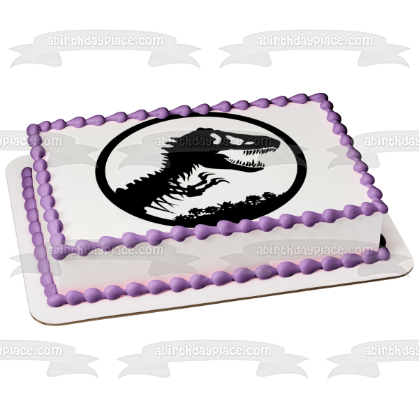Jurassic Park Tyrannosaurus Rex Skeleton Black and White Edible Cake Topper Image ABPID06549